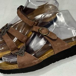 NAOT NWOT Sandals Brown Suede Wedge Velcro Closure Size 5/36 These Run Big!